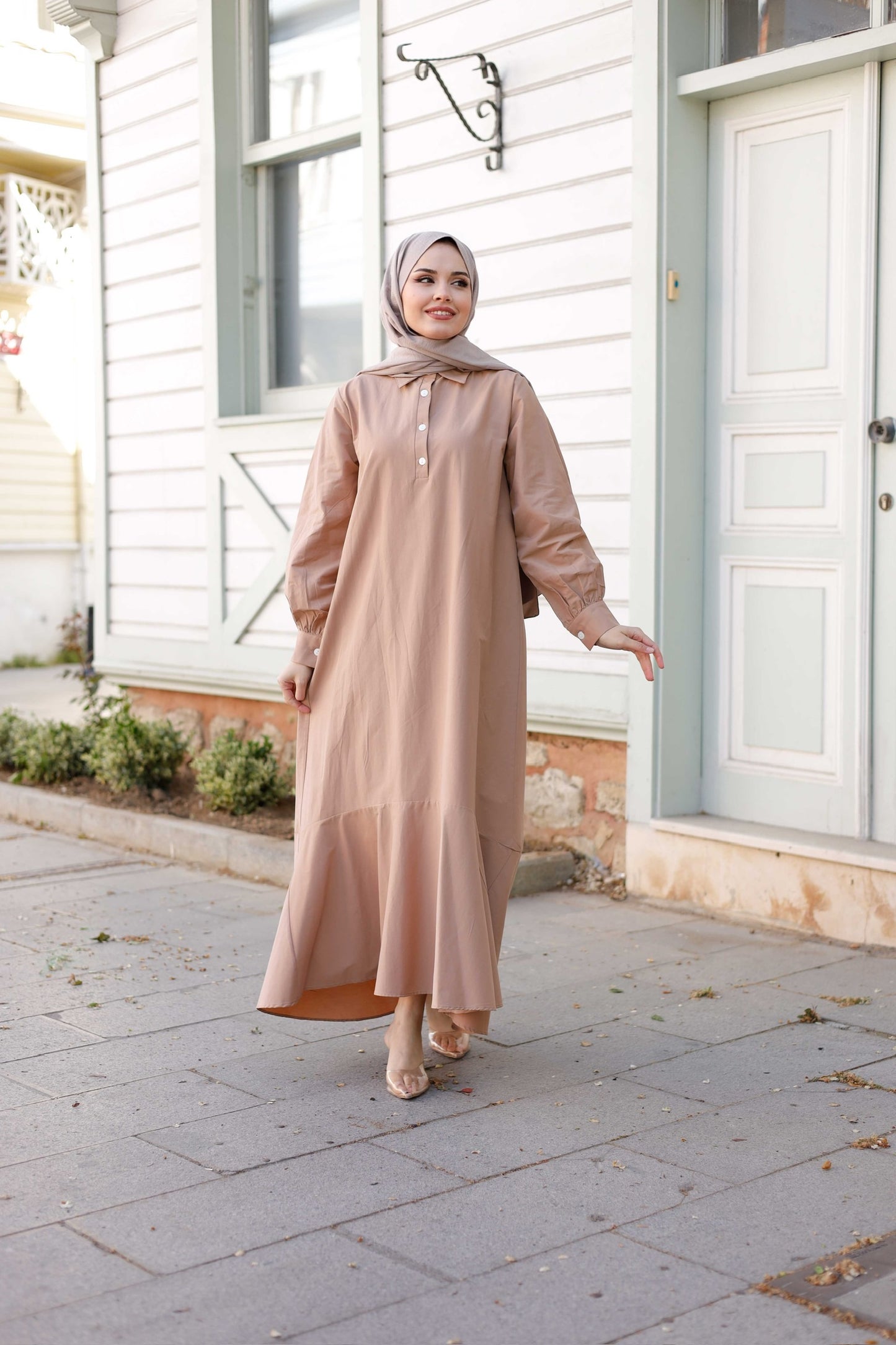 Kuşaklı Düğmeli Yüzde Yüz Pamuk Elbise – Bebe Mavisi, Siyah, Mint, Camel, Lacivert | Nueny Prive
