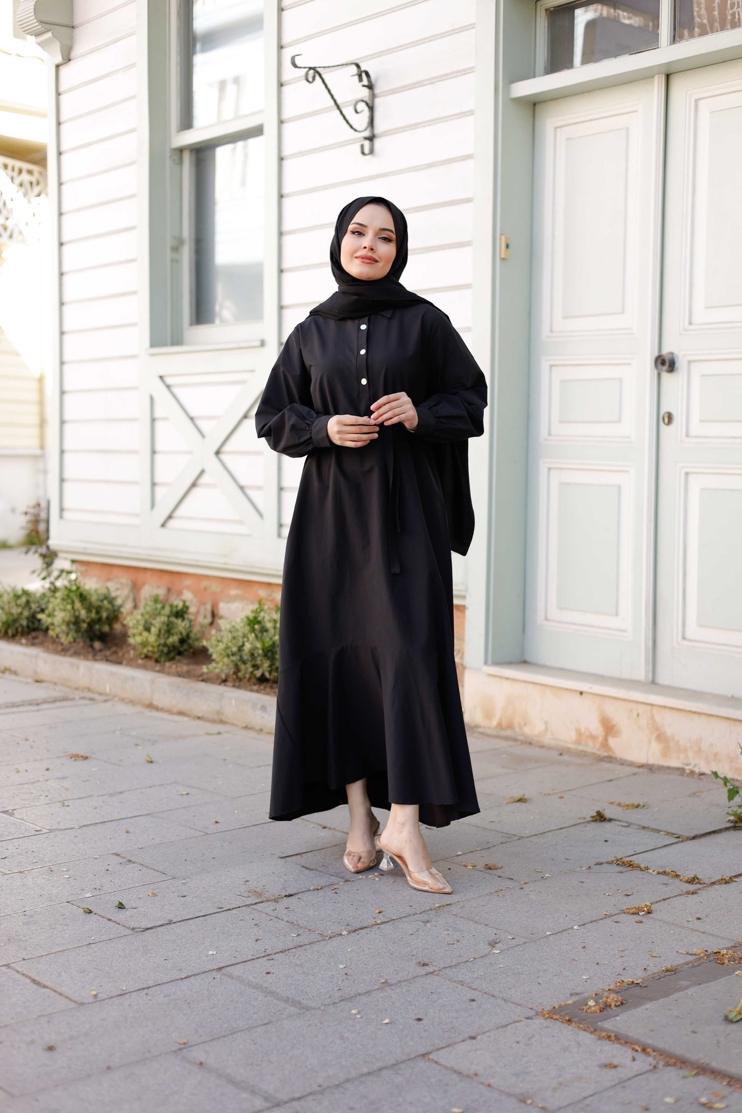 Kuşaklı Düğmeli Yüzde Yüz Pamuk Elbise – Bebe Mavisi, Siyah, Mint, Camel, Lacivert | Nueny Prive