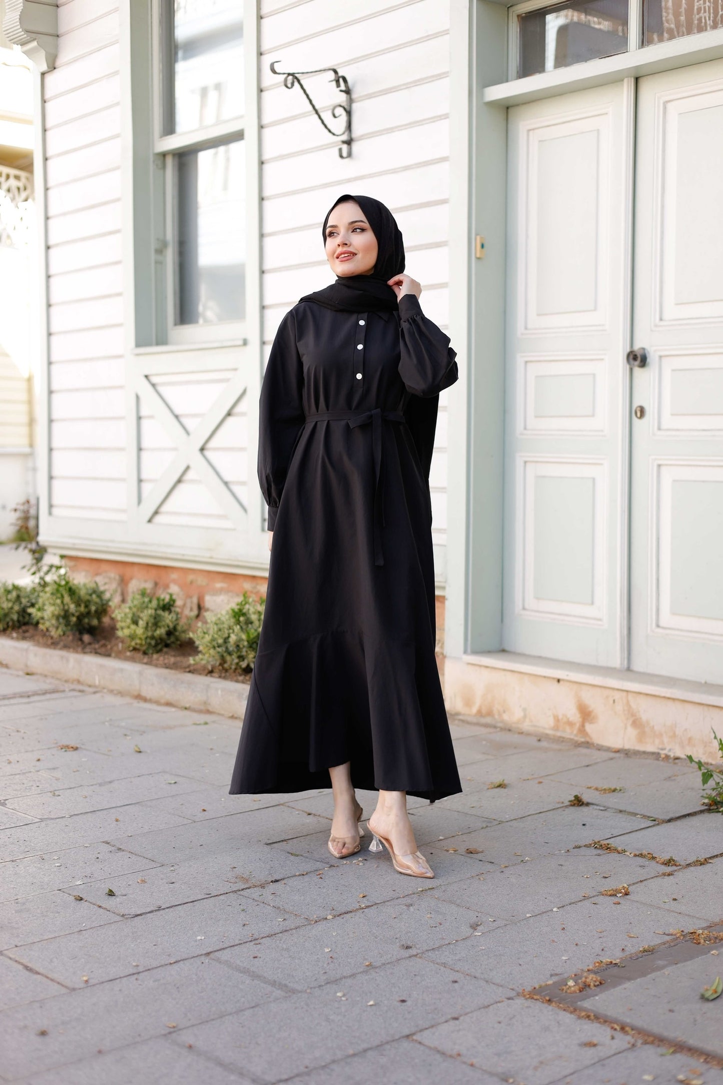 Kuşaklı Düğmeli Yüzde Yüz Pamuk Elbise – Bebe Mavisi, Siyah, Mint, Camel, Lacivert | Nueny Prive