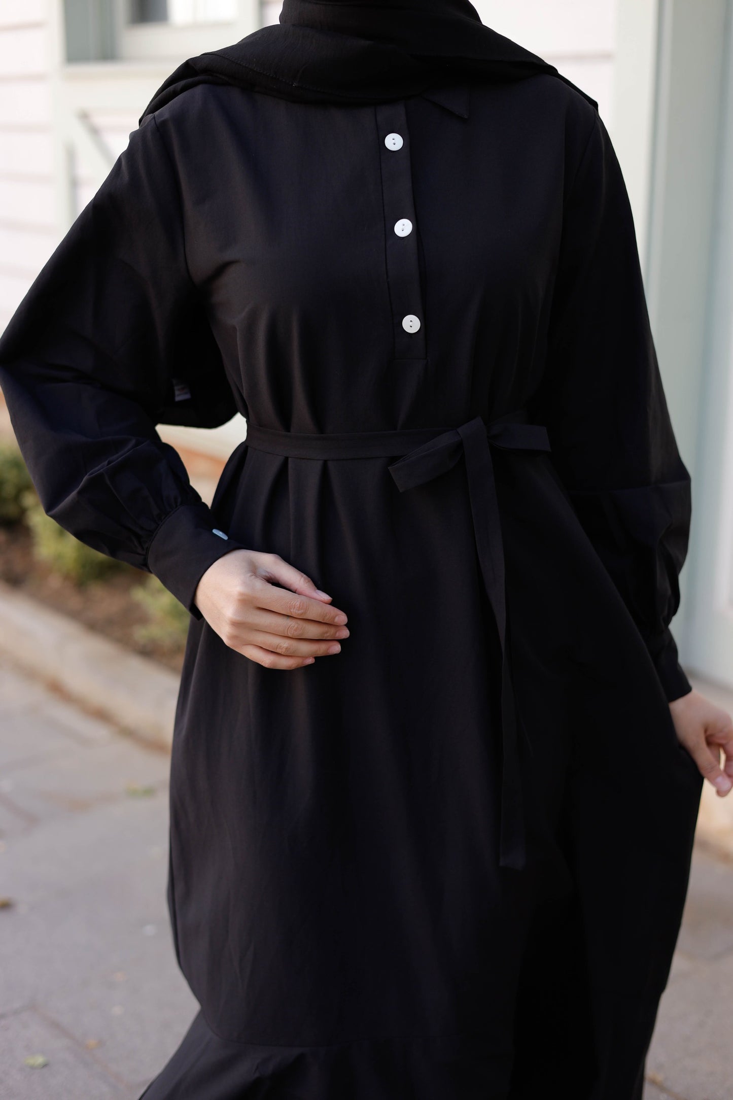 Kuşaklı Düğmeli Yüzde Yüz Pamuk Elbise – Bebe Mavisi, Siyah, Mint, Camel, Lacivert | Nueny Prive