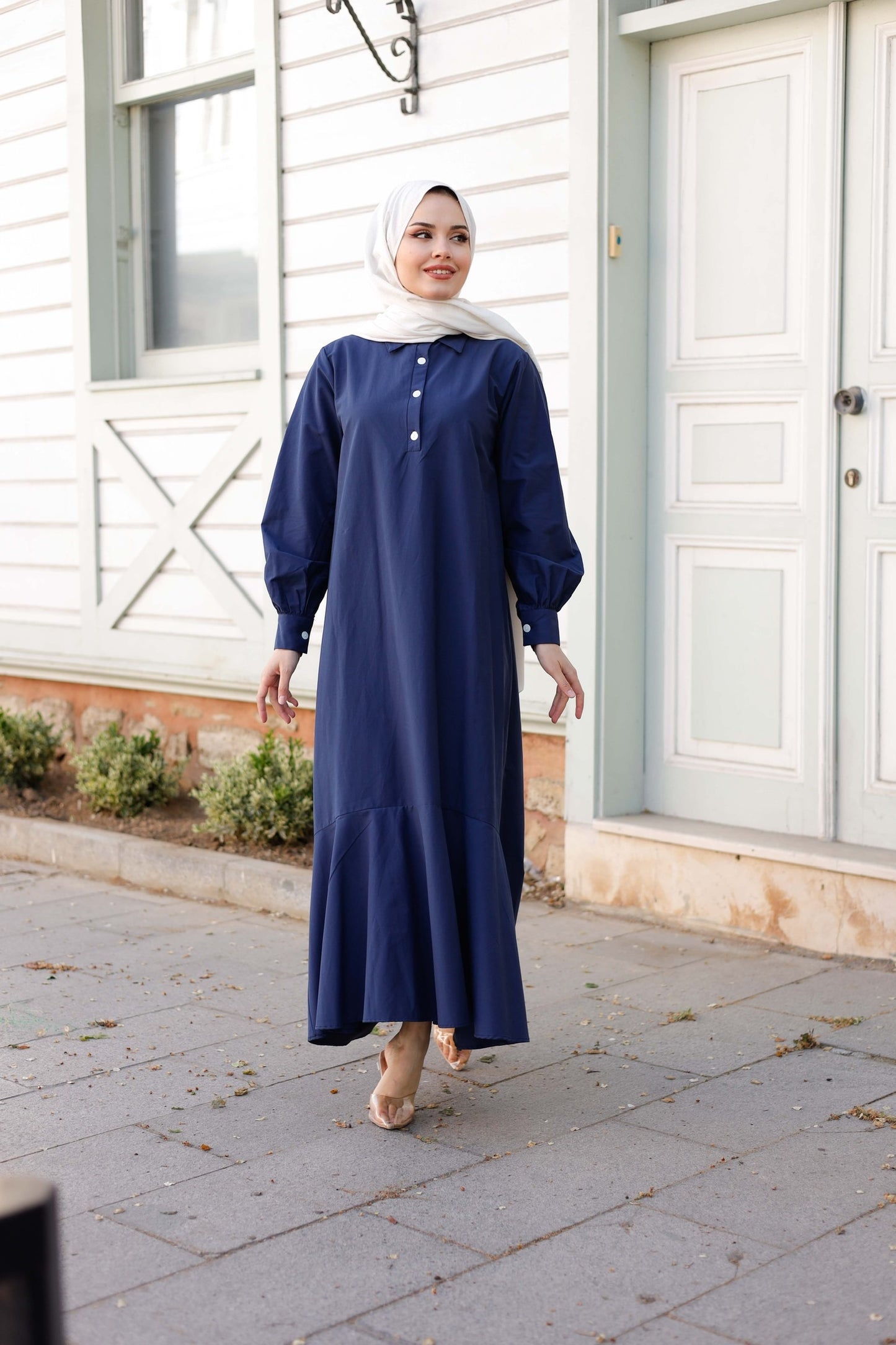 Kuşaklı Düğmeli Yüzde Yüz Pamuk Elbise – Bebe Mavisi, Siyah, Mint, Camel, Lacivert | Nueny Prive
