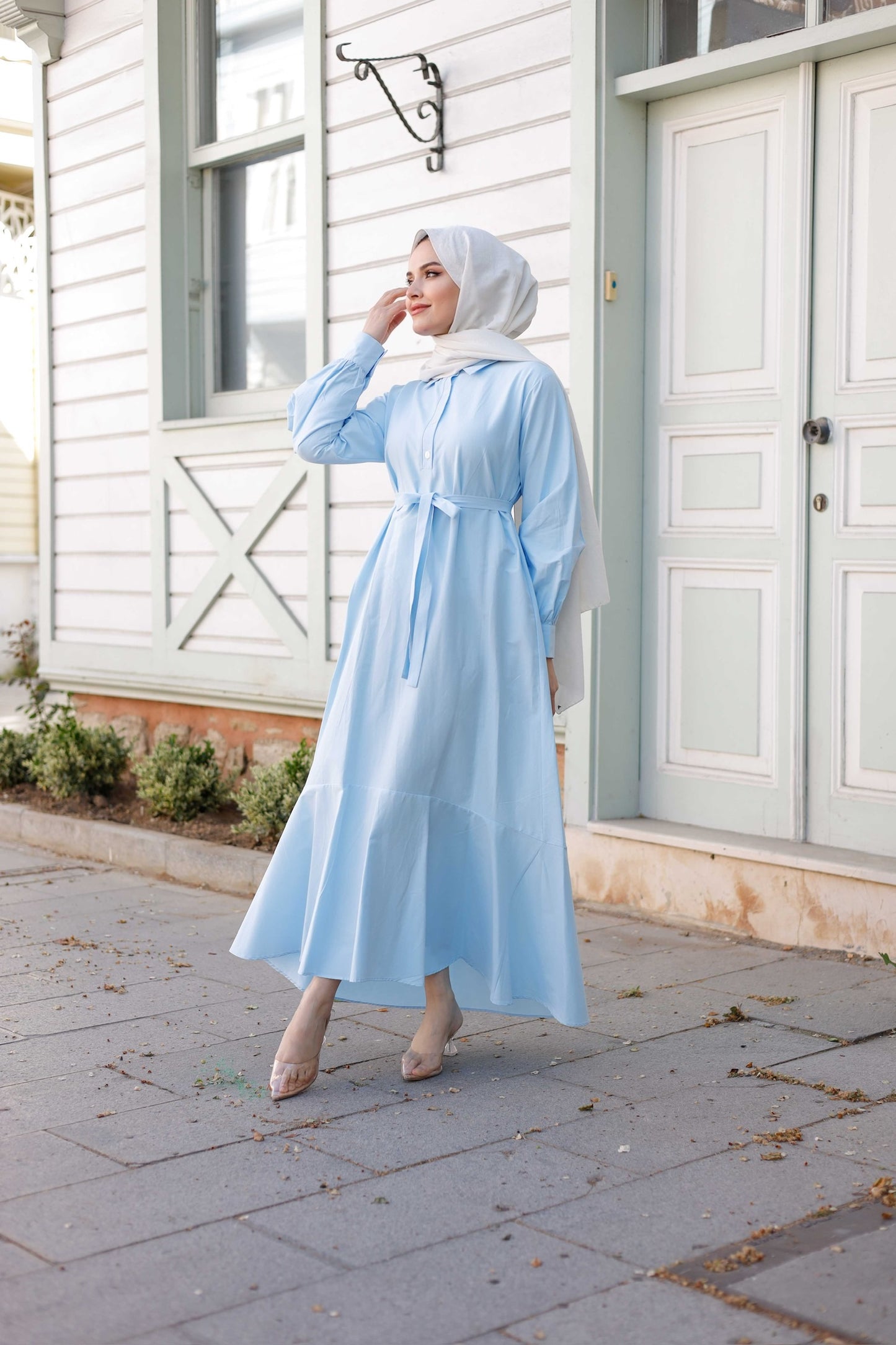 Kuşaklı Düğmeli Yüzde Yüz Pamuk Elbise – Bebe Mavisi, Siyah, Mint, Camel, Lacivert | Nueny Prive