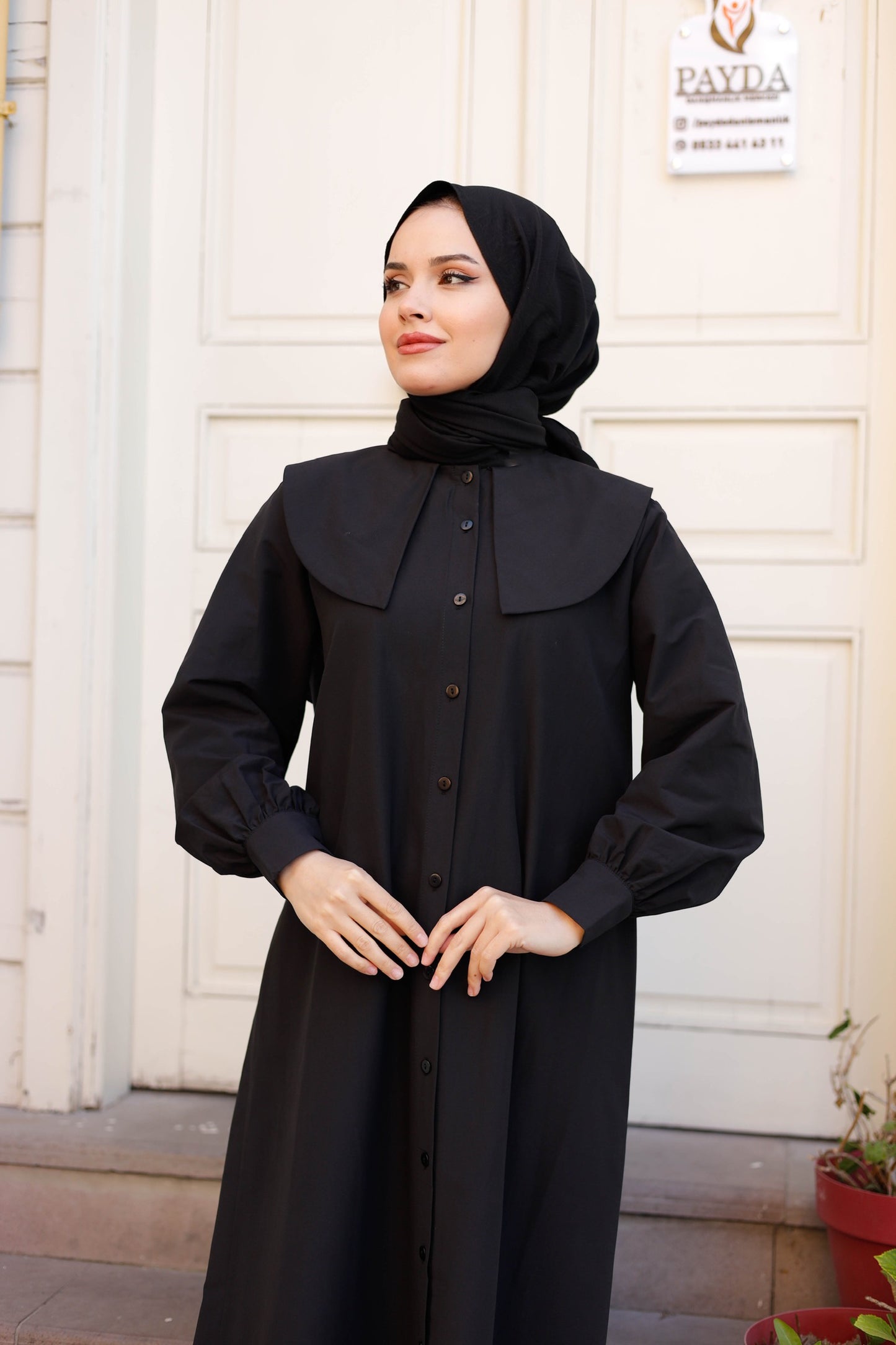 %100 Pamuk Oversize Yaka Kuşaklı Tesettür Düğmeli Elbise (5 Renk Seçeneği - 38/44 Beden)