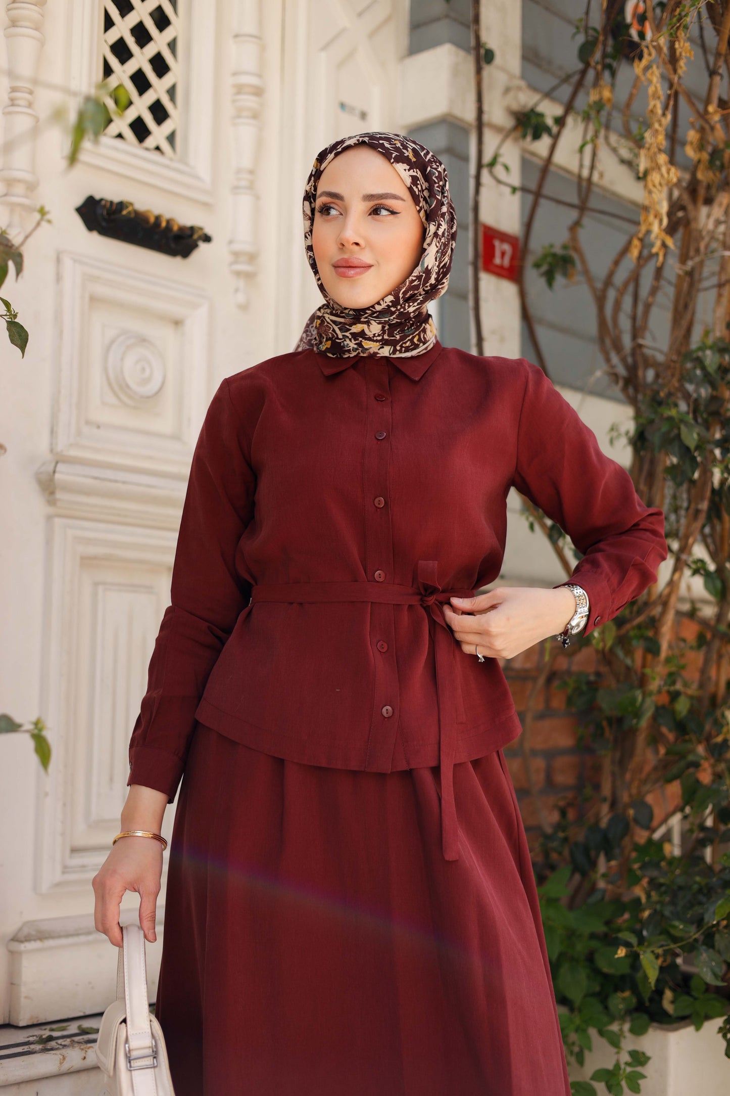 Tensel Kumaş Etekli İkili Takım | Kuşak Detaylı | 4 Renk | 38-44 Beden