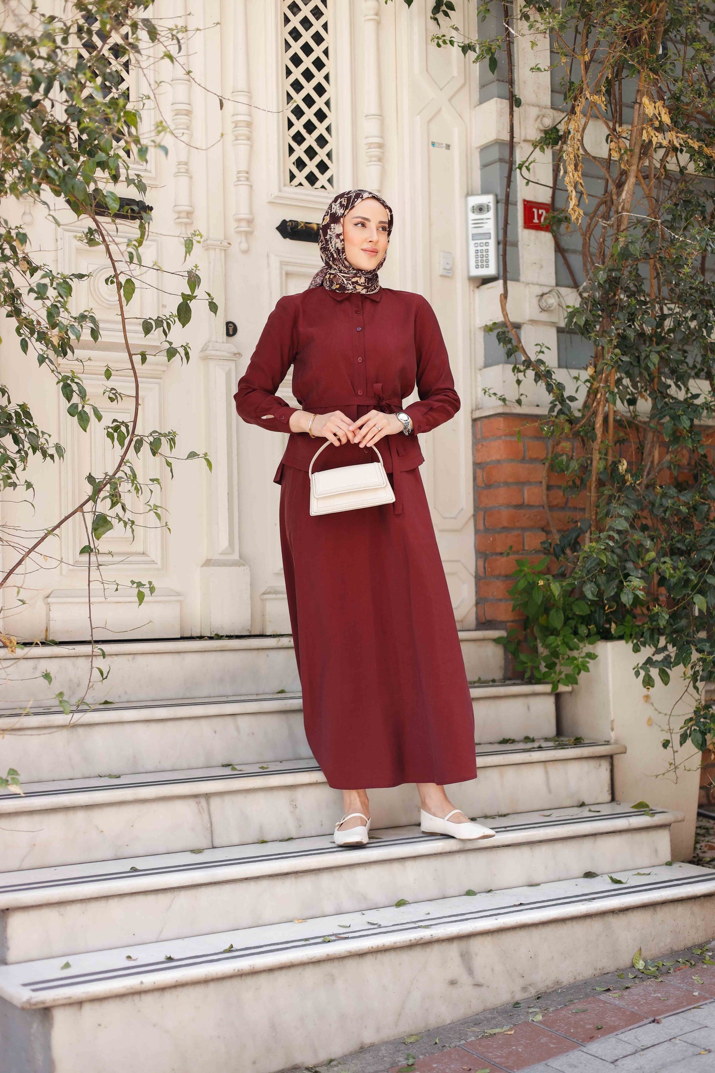 Tensel Kumaş Etekli İkili Takım | Kuşak Detaylı | 4 Renk | 38-44 Beden