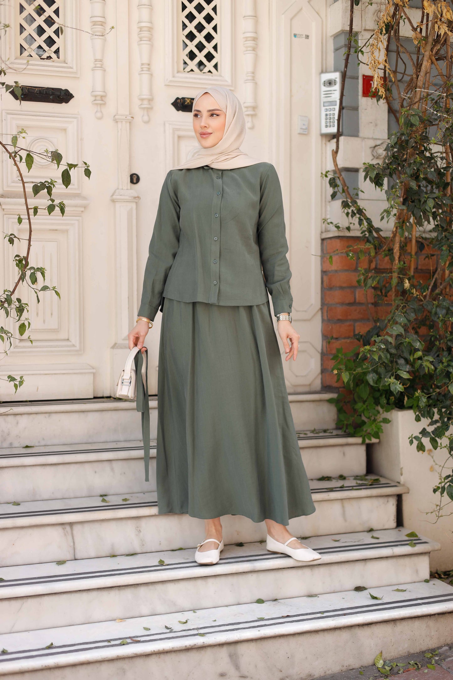 Tensel Kumaş Etekli İkili Takım | Kuşak Detaylı | 4 Renk | 38-44 Beden