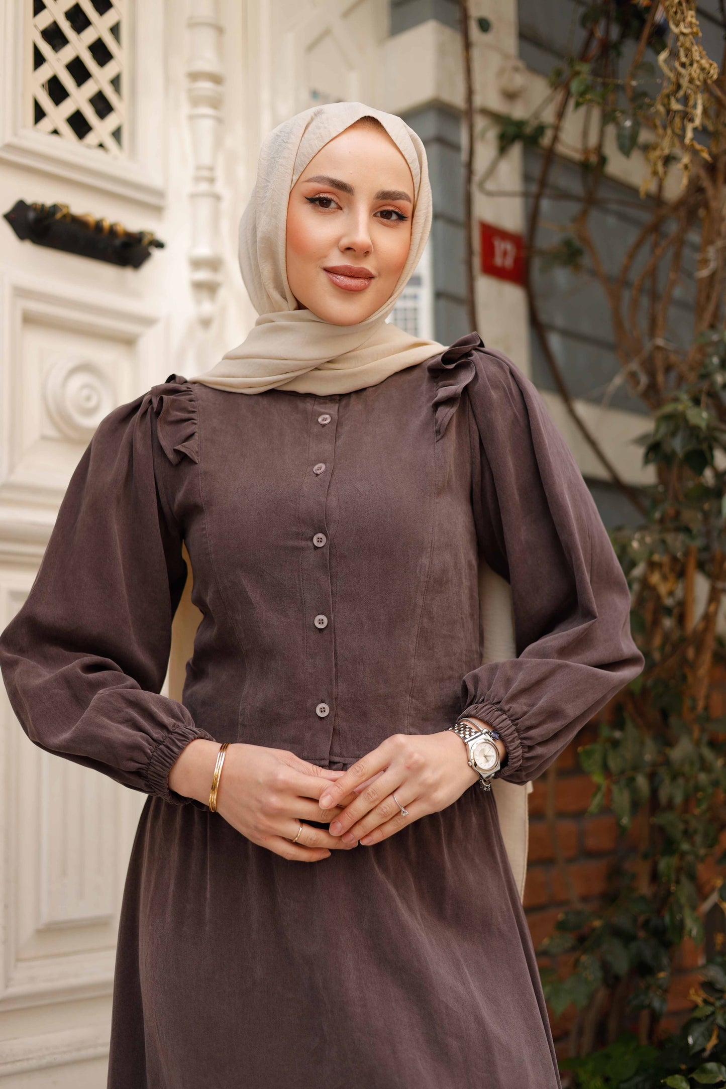 Omuz Fırfırlı Organik Kumaş Etekli Takım | 5 Renk Seçeneği | 38-46 Beden