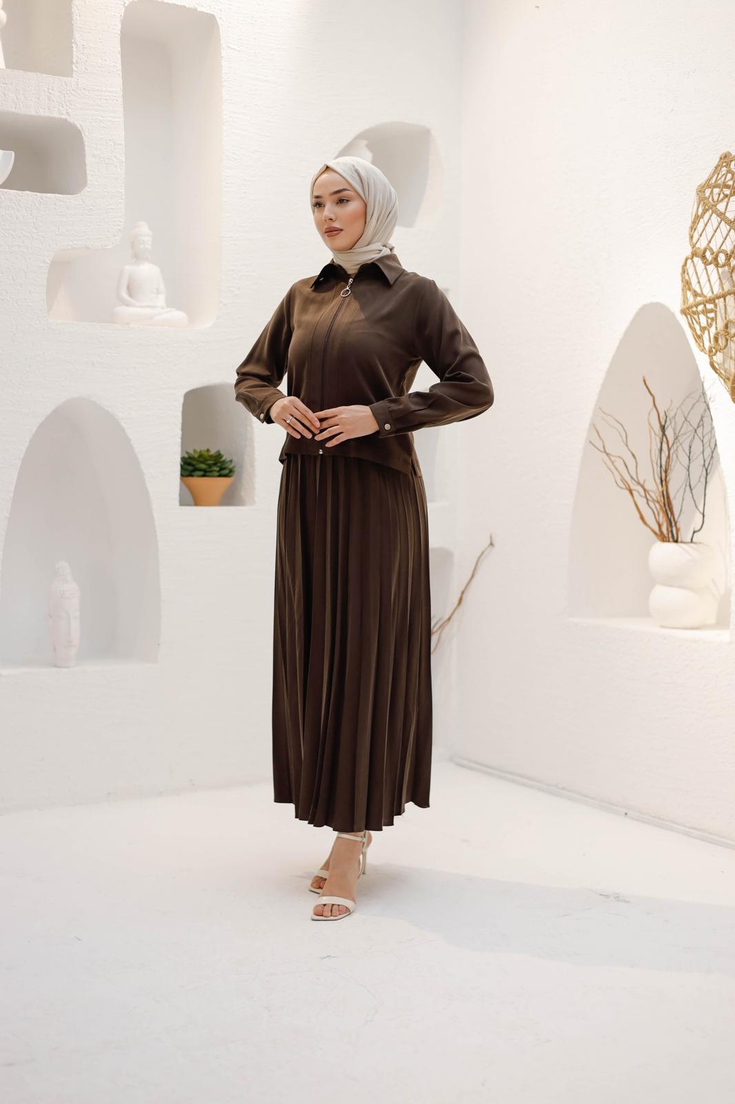 PİLİSE ETEKLİ İPEK TENSEL TAKIM