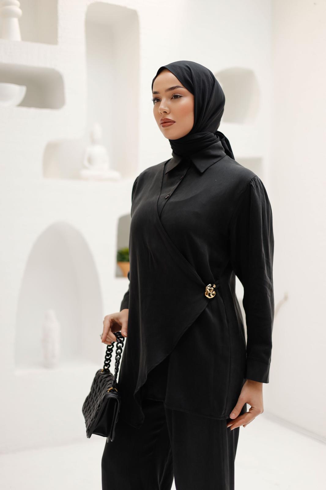 KRUVAZE İPEK KUPRA PANTOLONLU TAKIM