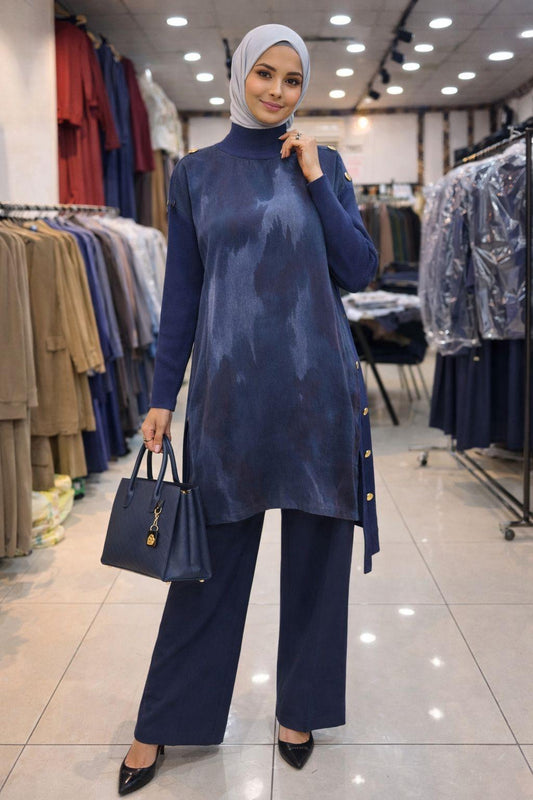 MERSERİZE DÜĞMELİ BATİK DESEN KUPRA TAKIM