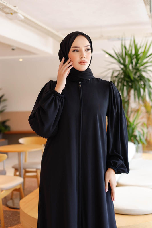 İthal medine ipeği büzgü kol detaylı ferace