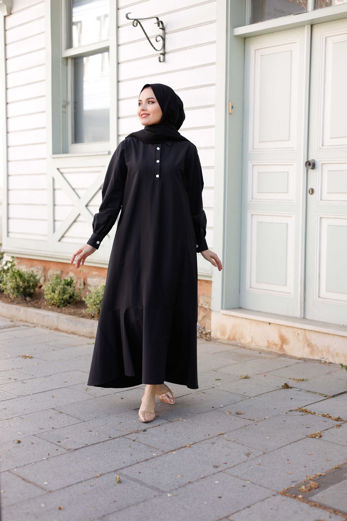 Kuşaklı Düğmeli Yüzde Yüz Pamuk Elbise – Bebe Mavisi, Siyah, Mint, Camel, Lacivert | Nueny Prive