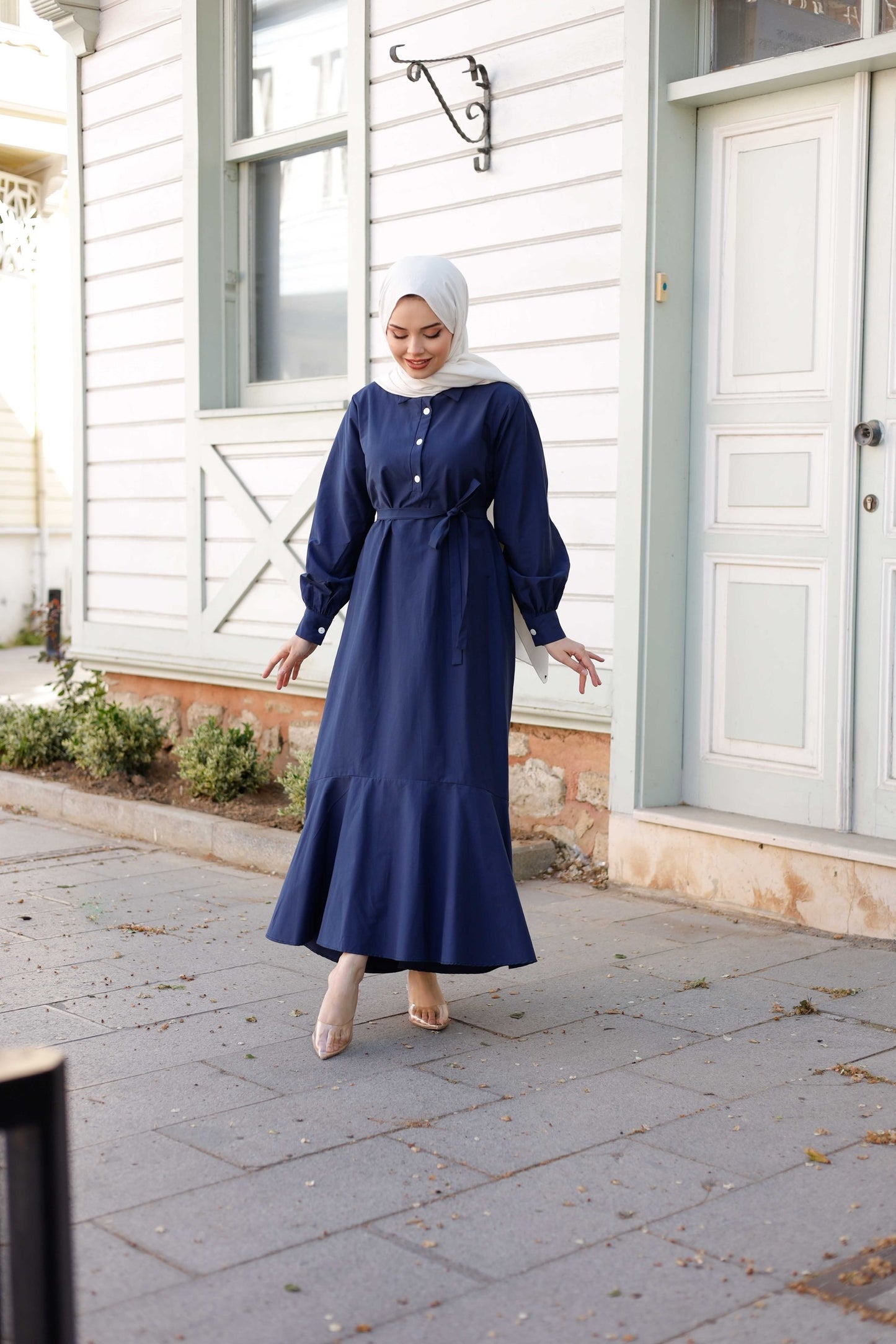 Kuşaklı Düğmeli Yüzde Yüz Pamuk Elbise – Bebe Mavisi, Siyah, Mint, Camel, Lacivert | Nueny Prive