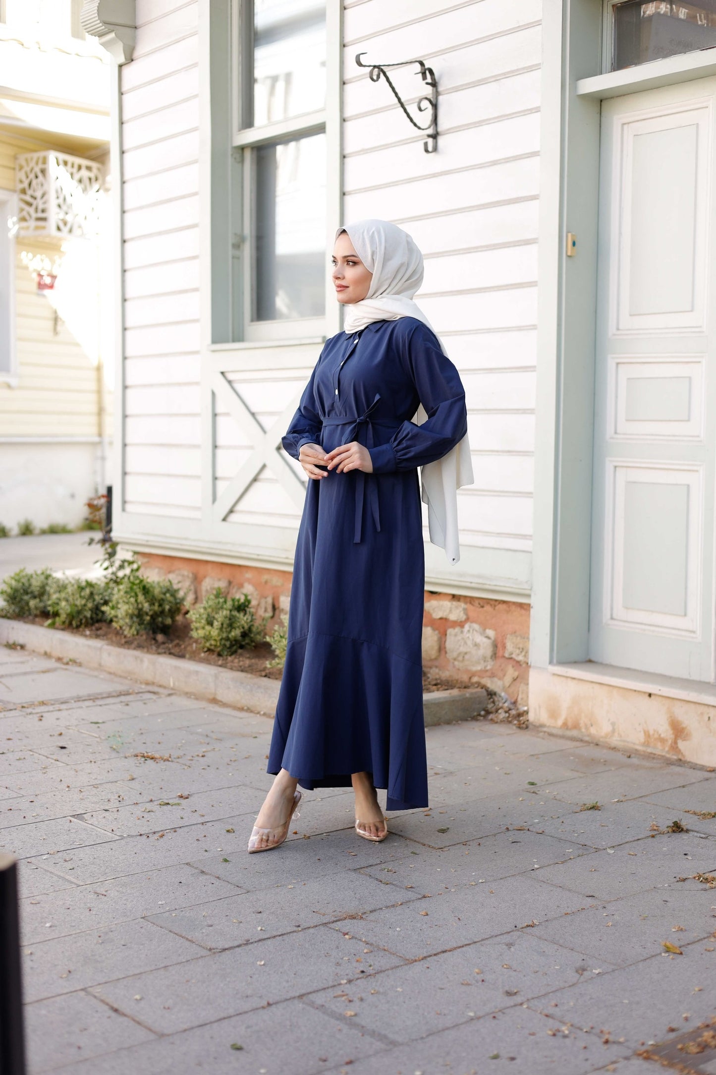 Kuşaklı Düğmeli Yüzde Yüz Pamuk Elbise – Bebe Mavisi, Siyah, Mint, Camel, Lacivert | Nueny Prive