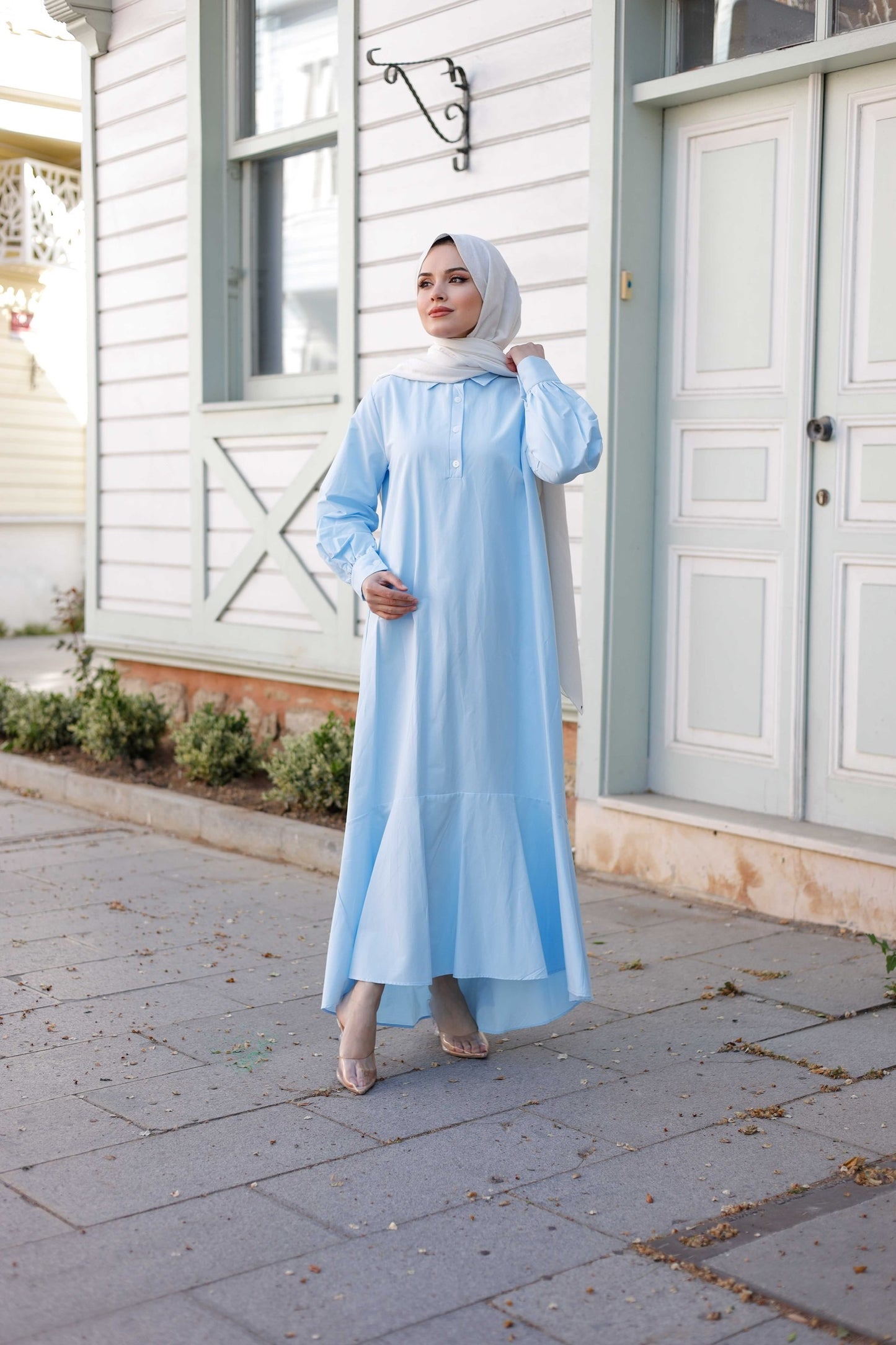 Kuşaklı Düğmeli Yüzde Yüz Pamuk Elbise – Bebe Mavisi, Siyah, Mint, Camel, Lacivert | Nueny Prive