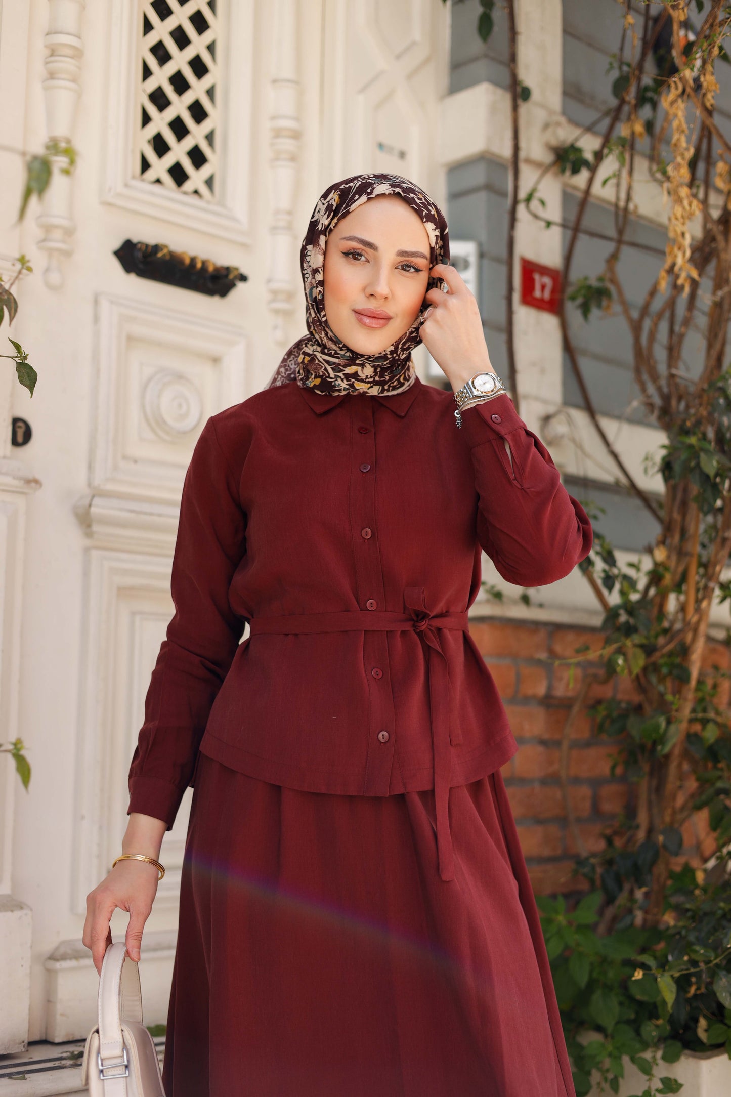 Tensel Kumaş Etekli İkili Takım | Kuşak Detaylı | 4 Renk | 38-44 Beden