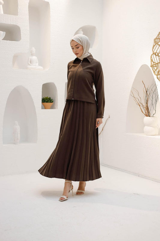 PİLİSE ETEKLİ İPEK TENSEL TAKIM